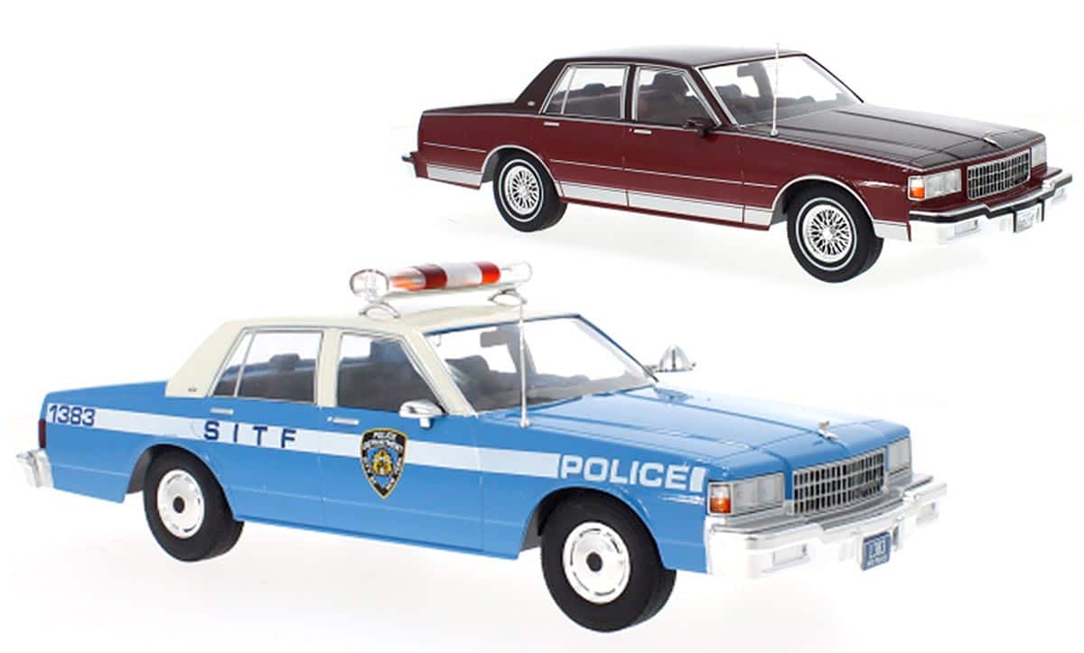 Chevrolet Caprice miniature à l'échelle 1/18 en livrée Police et rouge