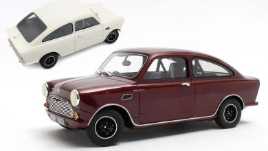 Mini Broadspeed à l'échelle 1/18 du fabricant Cult Models, en rouge et en blanc