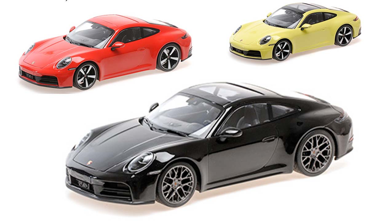 Porsche 911 (992) Carrera restylée à l'échelle 1/18 disponible en 3 couleurs