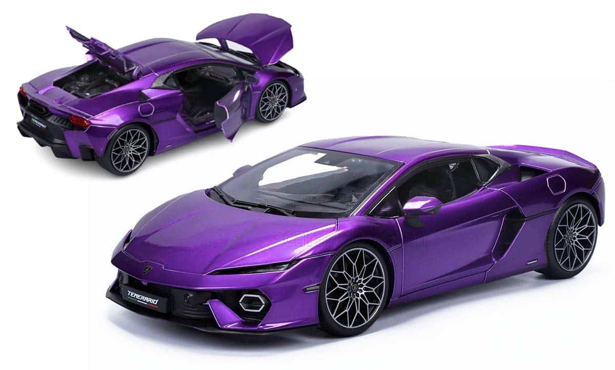 Lamborghini Temerario violette à l'échelle 1/18