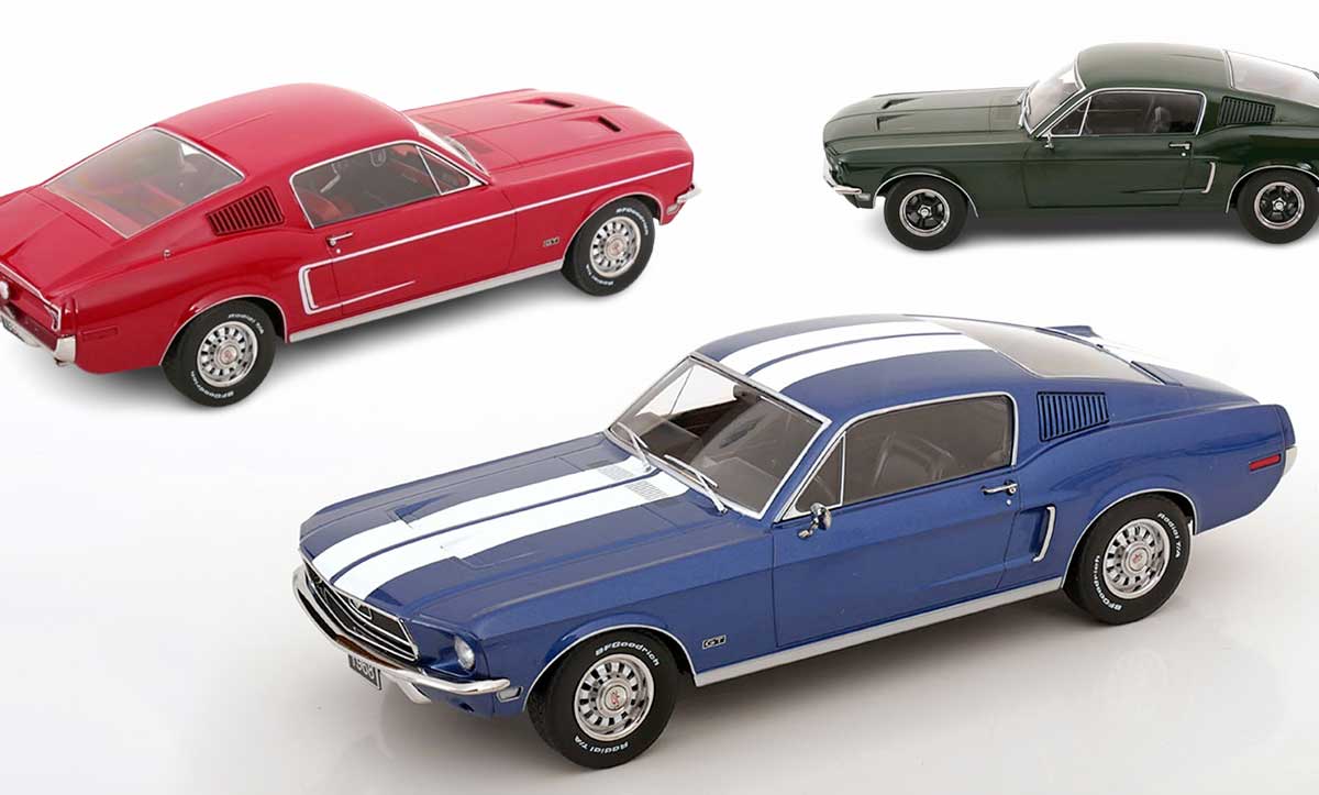 Ford Mustang fastback de 1968 à l'échelle 1/18 en 3 couleurs
