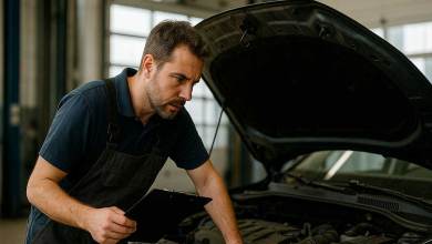 Garagiste regarde le moteur d'une voiture