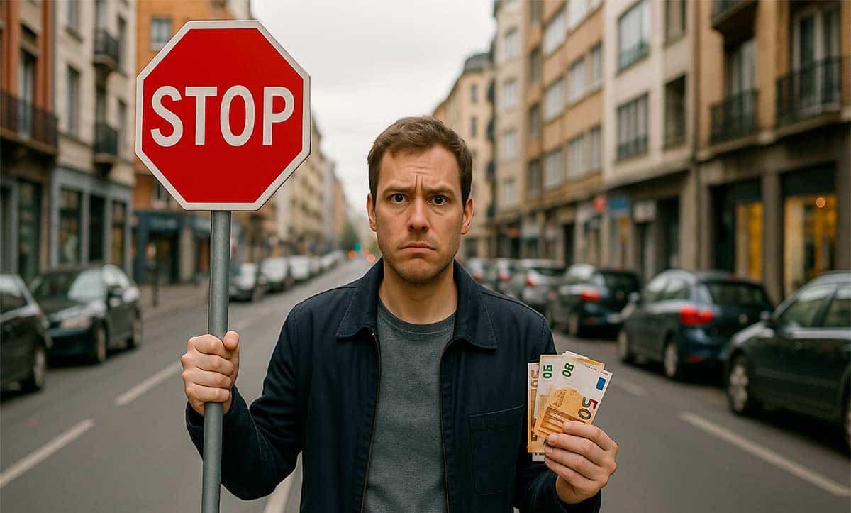 Homme qui tient un panneau stop dans sa main
