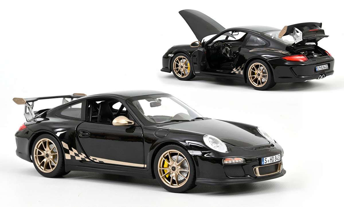 Porsche 911 (997) GT3 RS noire à l'échelle 1/18