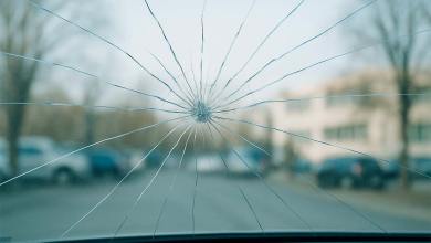 Pare-brise fissuré sur une voiture