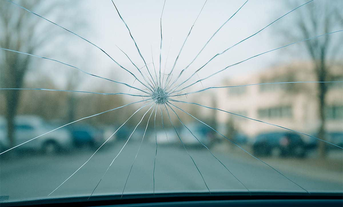 Pare-brise fissuré sur une voiture