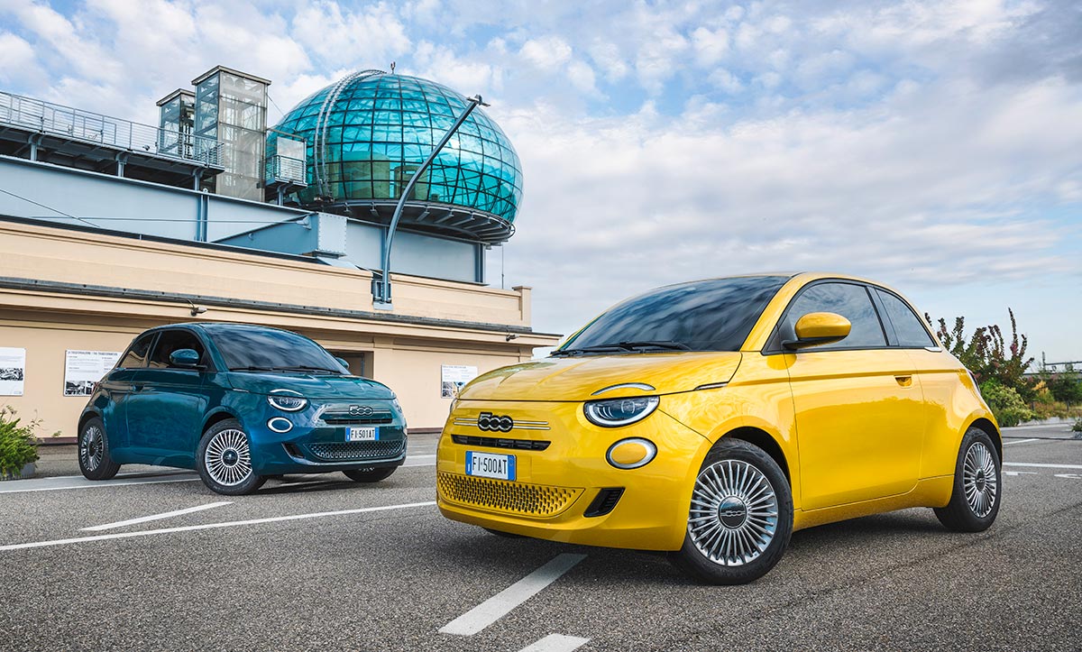 Fiat 500 Hybrid Torino jaune et bleu