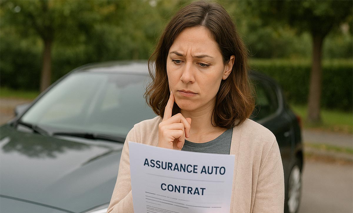 Femme qui regarde son contrat d'assurance auto