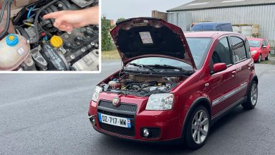 Courroie d'accessoires cassée sur une Fiat Panda 100HP rouge