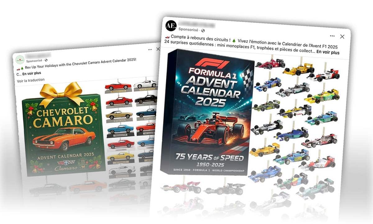 Faux calendriers de l'avent avec des voitures miniatures