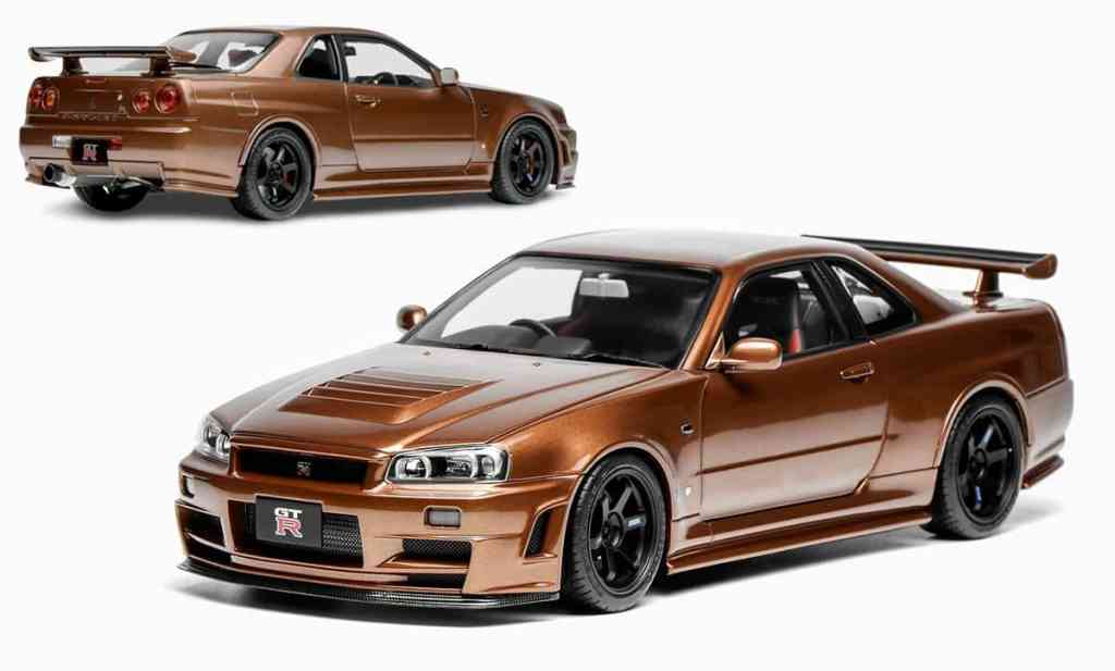 Motorhelix sort la Nissan Skyline GT-R R34 1/18 en marron