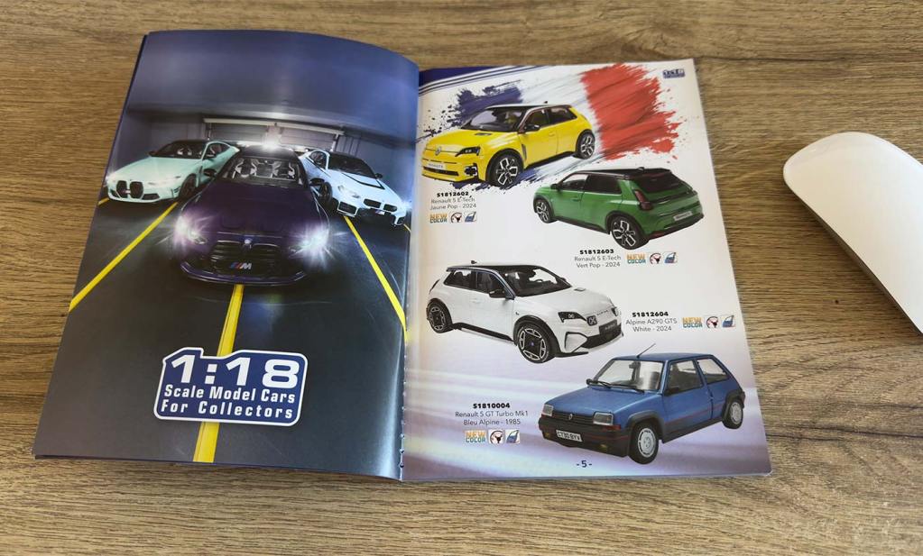 Page du catalogue Solido de fin 2025 où l'on voit les Renault 5 E-Tech, Alpine A290 GTS et Renault 5 GT Turbo à l'échelle 1/18