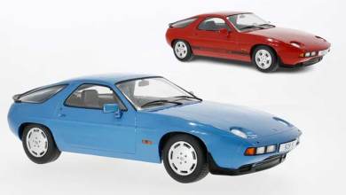Porsche 928 S de MCG à l'échelle 1/18, disponible en bleu ou en rouge