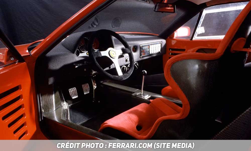 Vue sur l'intérieur d'une Ferrari F40