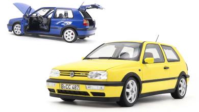 Volkswagen Golf 3 GTI Color Concept de Norev disponible en bleu et en jaune, à l'échelle 1/18