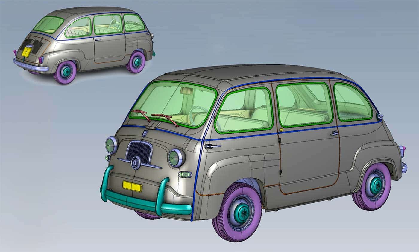 Vue 3D du Fiat 600 Multipla de Laudoracing à l'échelle 1/18