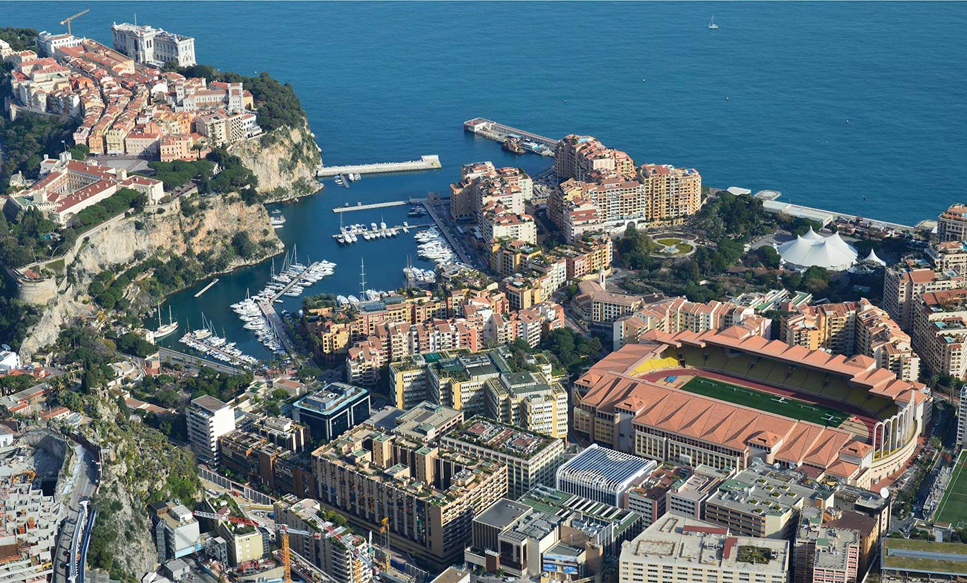 Vue aérienne de la ville de Monaco pendant le Grand Prix de Formule 1