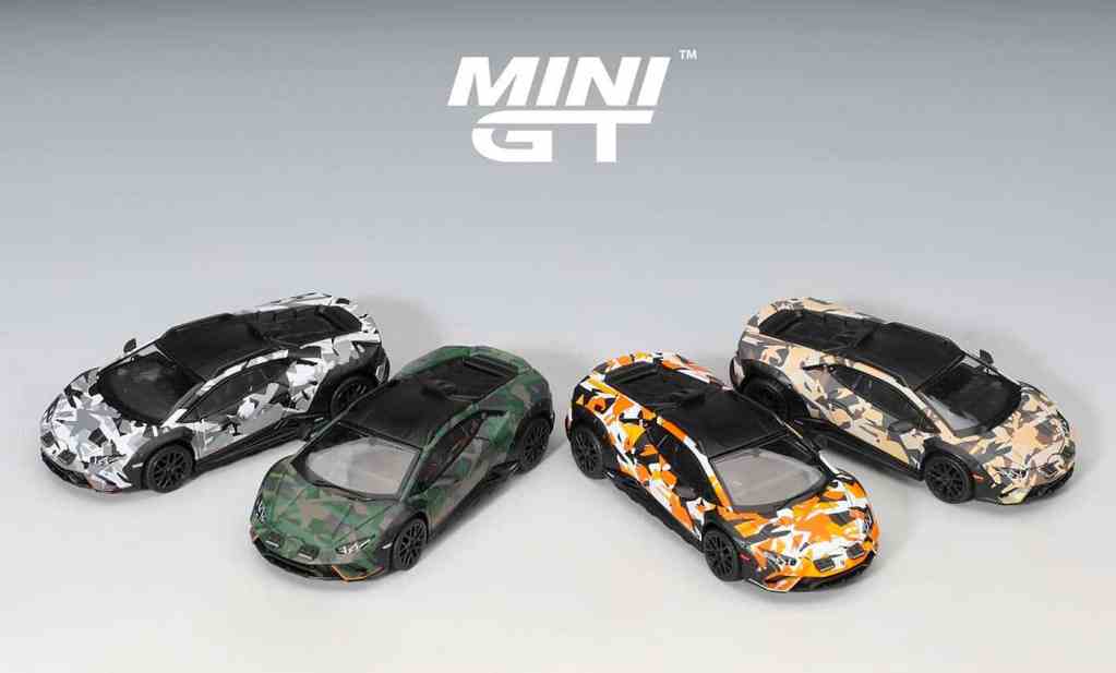 MINI GT décline la Huracan Sterrato 1/64 en 4 livrées camouflage