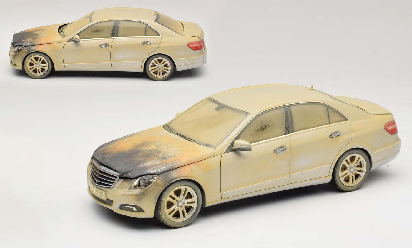 Cette Mercedes Classe E brulée à l&rsquo;échelle 1/18 est vendue 379 €